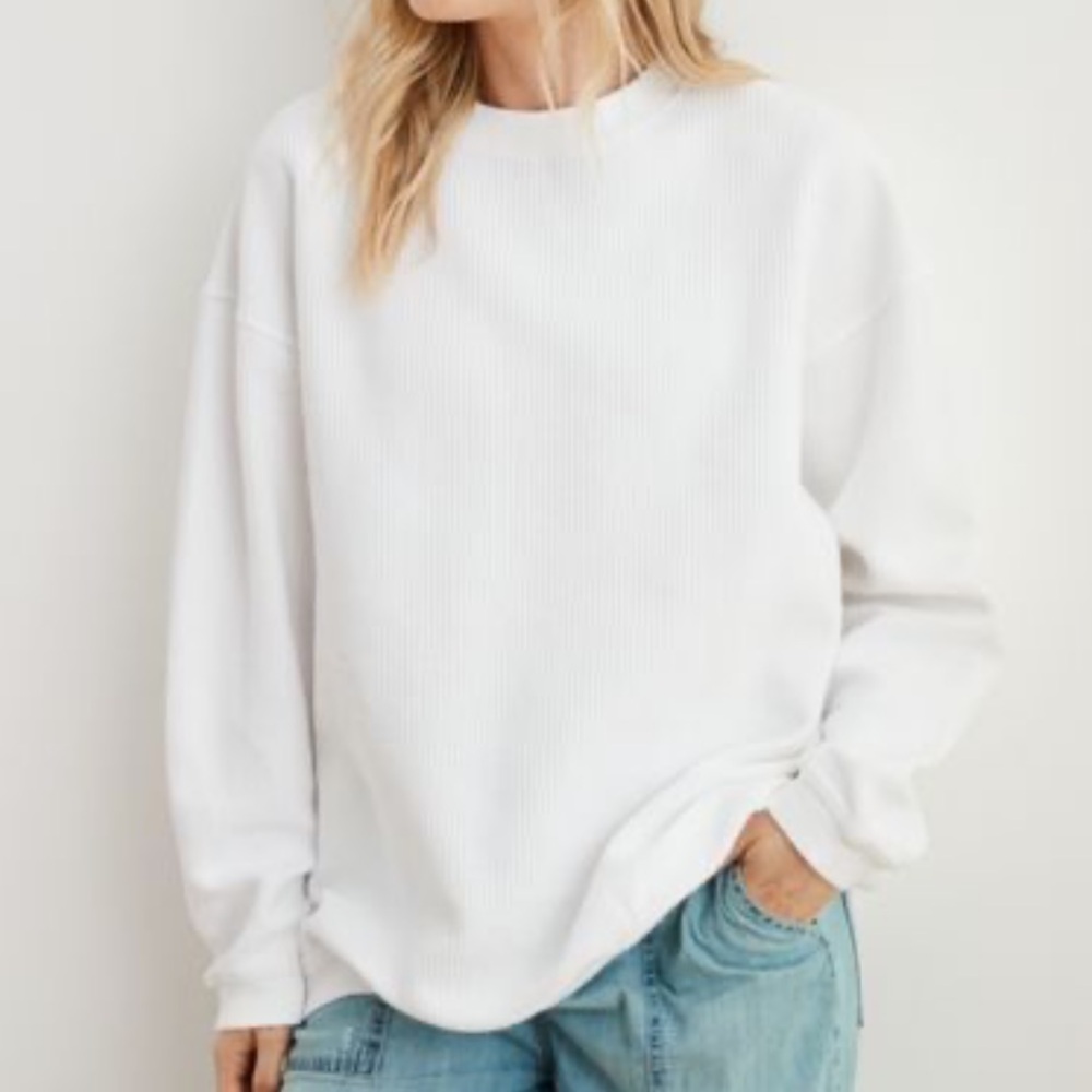 AE Aerie New Love Corded Oversized Sweatshirt White XS